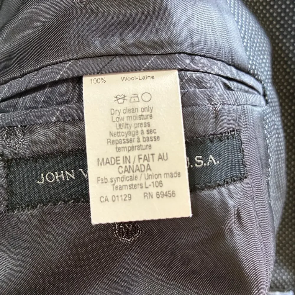 John Varvatos‎ USA Blazer Sport Coat 38R Wool Polka Dot Black Gray Half Lined